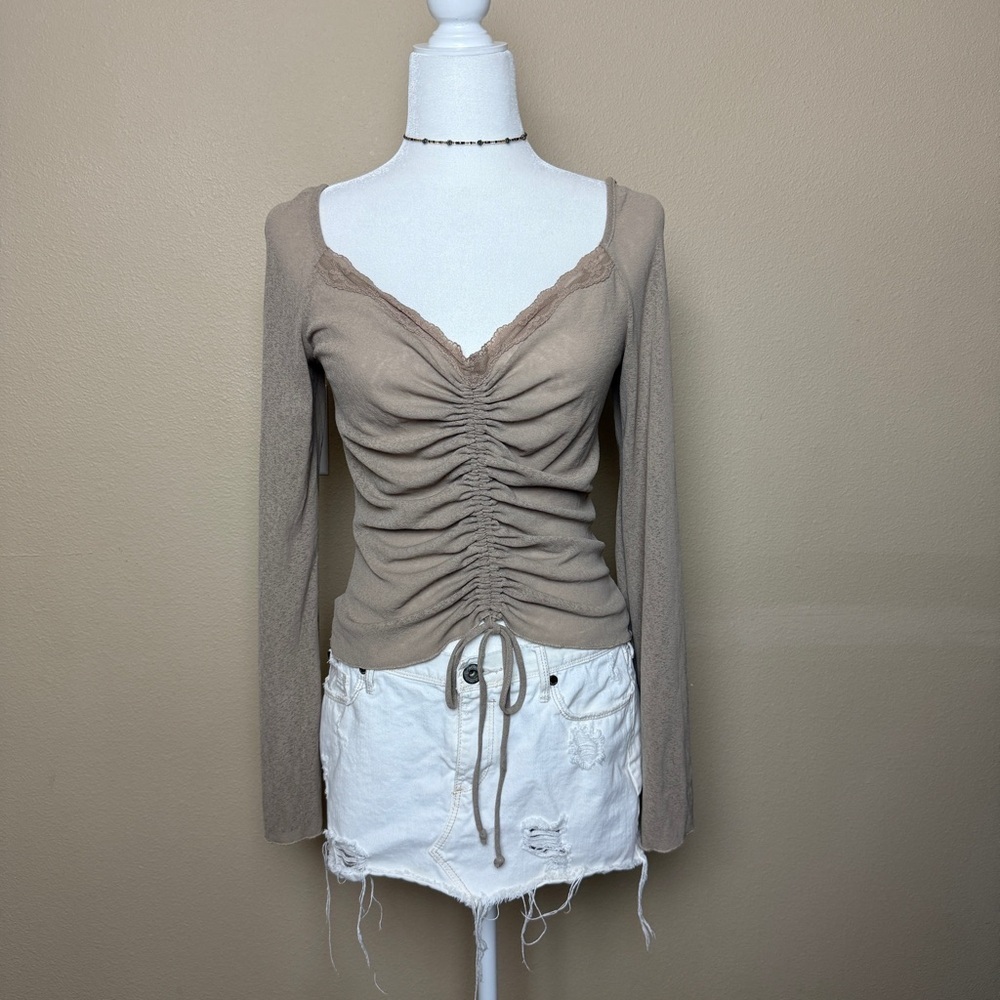 Anchor Blue Y2K Long Sleeve Top with Front Ruching- Large
